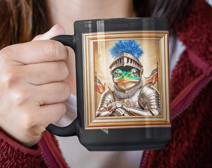 Knight Frog Mug, Vintage Style Cottagecore Coffee Cup, Tea Cup Gift for Frog Lovers, Unique Historian Gift, For Toad Lover Mom Dad Gift