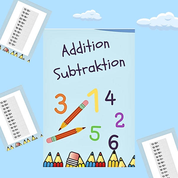 Kopfrechnen 60 Seiten Übungsblätter Addition und Subtraktion bis Zahlenraum 20 / 60 Seiten