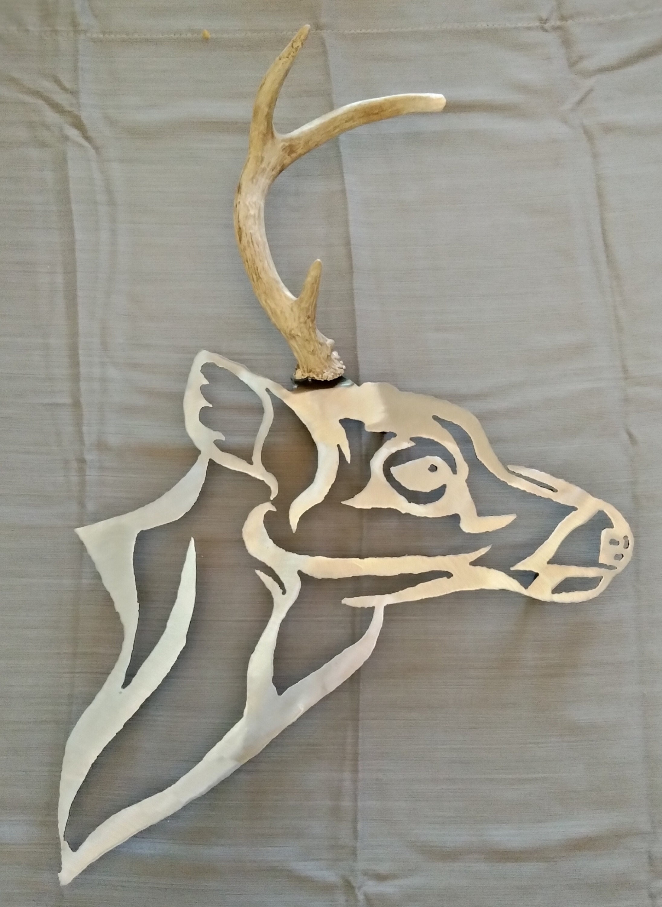Metal Deer Head With Real Antler - Etsy