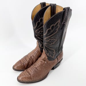 Vintage 1980s Tony Lama 10.5 D Gold Label Black Python J Toe Cowboy Boots Men's