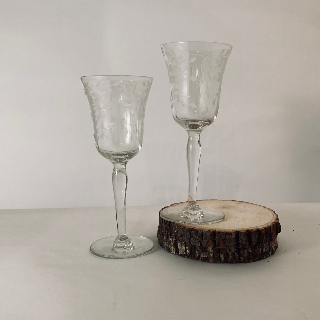 Pair of Vintage Etched Cordial Glasses Etsy