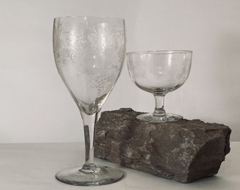Vintage Fostoria "New Vintage Grape" Optic Crystal Glasses with Needle-Etched Grapes and Grapevine