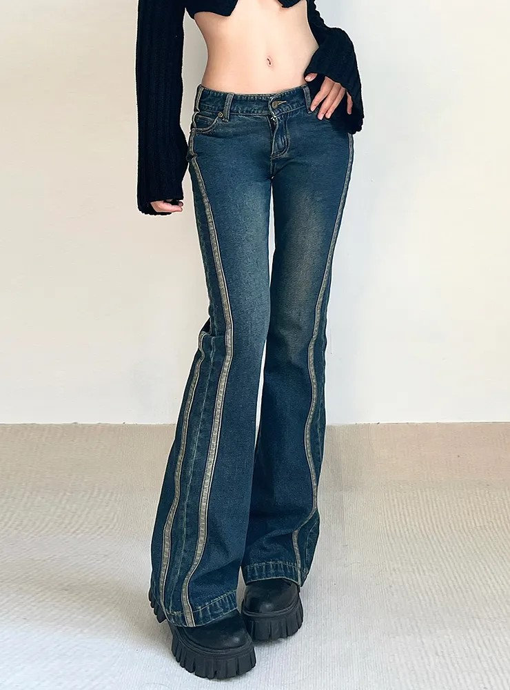 1970's Bell Bottom Jeans / Haute Hippie Denim / Lace up Sides Bell Bottoms  / Stage Wear / Cropped Flare Jeans / Mid Rise Medium Wash Jeans 