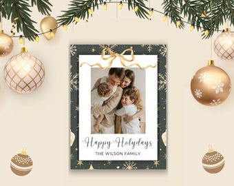 Editable Christmas Photo Card Template: Festive Bow Design (Digital Download)