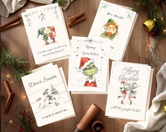 Hand-Drawn Funny Christmas Card Set: Unique Festive Greetings (Digital Download)