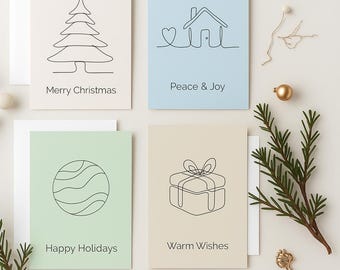 Minimalist Christmas Cards – 4 Modern Digital Designs | Printable Holiday Cards | Instant Download