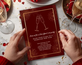 Red and Gold New Year's Eve Invitation | Elegant Party Invite (Canva Download)