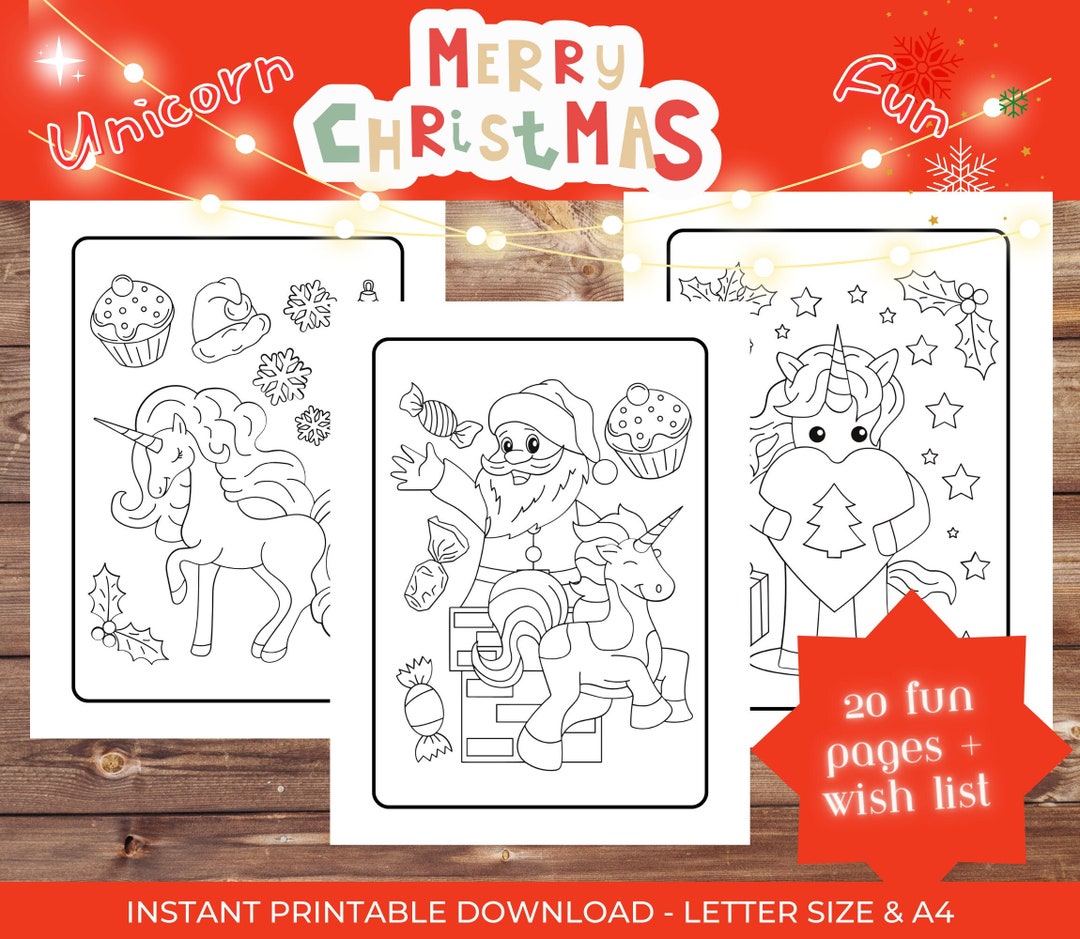 Unicorn Christmas Coloring for Kids Printable Coloring Page Fun