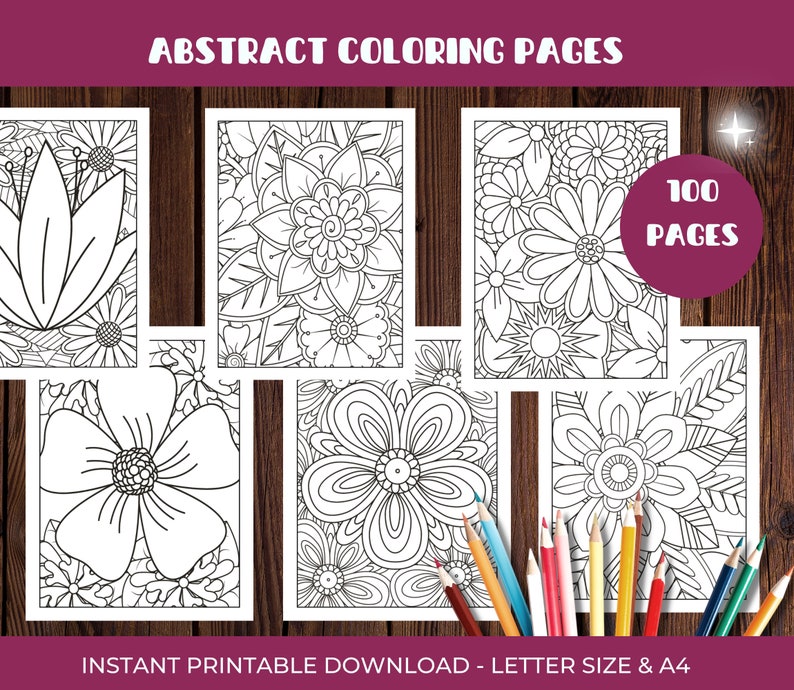 100 Abstract Coloring Pages for Adults Grayscale Coloring Book With ...