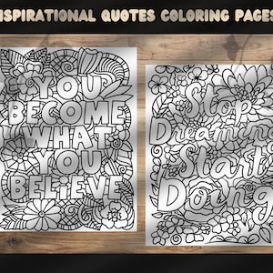 Inspirational Quotes Coloring Pages, 30 Adult Coloring Pages  for Mental Health and Relaxation, Inspirational Quotes Printable PDF