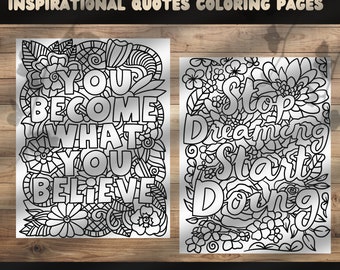 Inspirational Quotes Coloring Pages, 30 Adult Coloring Pages  for Mental Health and Relaxation, Inspirational Quotes Printable PDF