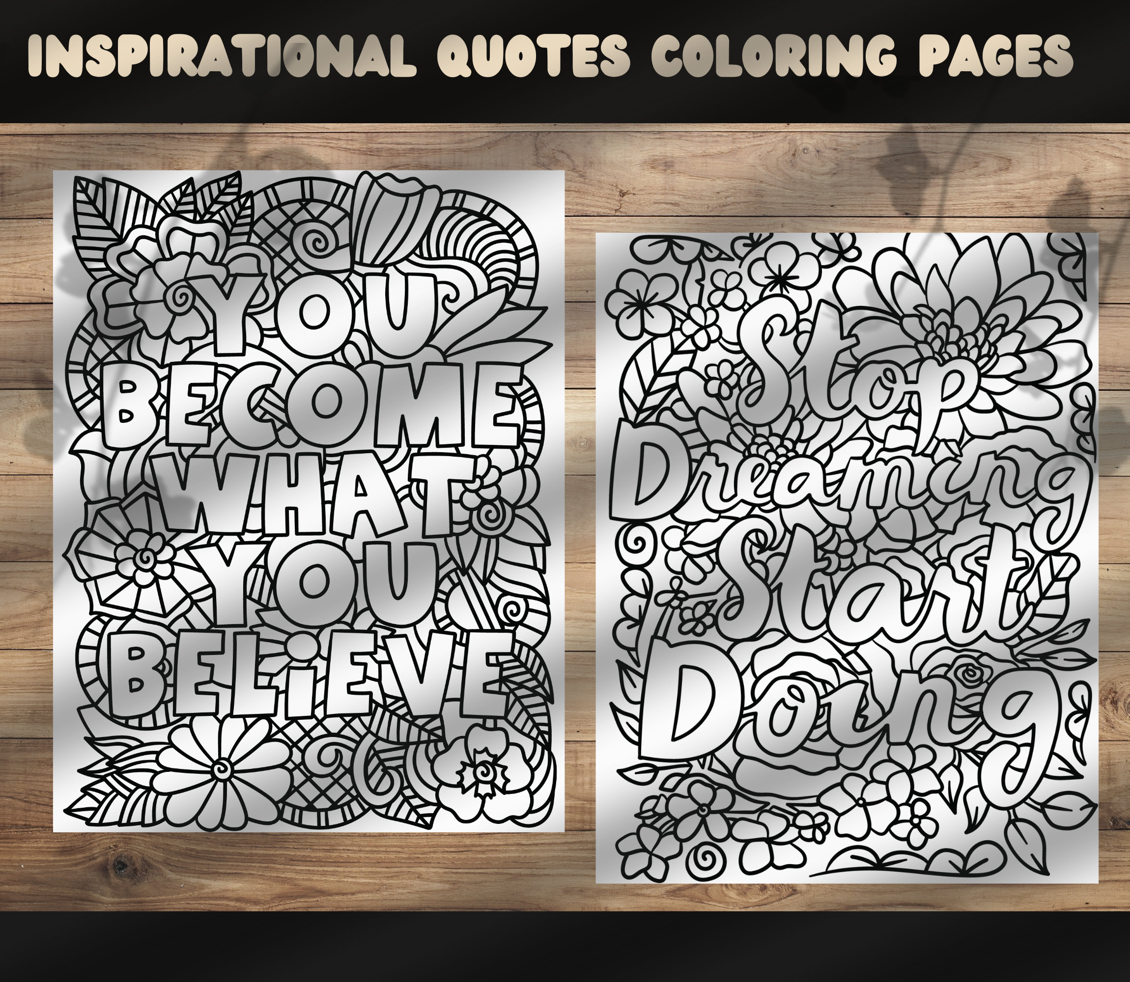 Inspirational Quotes Coloring Pages, 30 Adult Coloring Pages for Mental ...