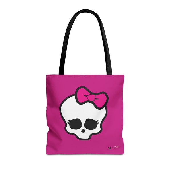 Pink Cute Fun Unique gift Skull Tote Bag 5 handle colors to choose from and 3 different sizes Monster High Inspired