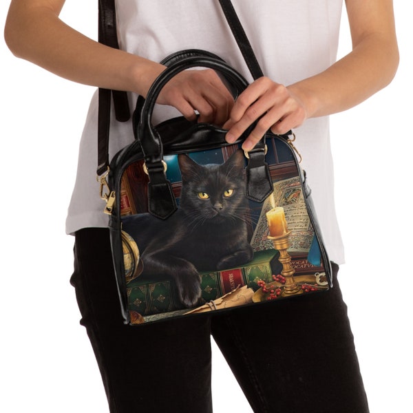 Beautiful Old World Black Cat Shoulder Handbag