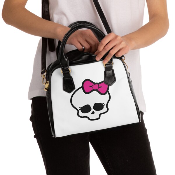 Handbag Monster High Skull with Pink Bow Shoulder and Top Handle purse Can be Personalized Gift for Teen Girl