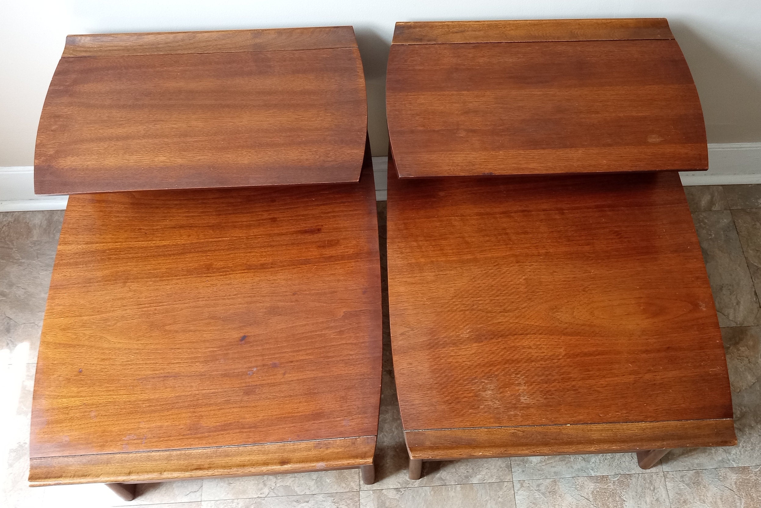 Vintage 1965 Pair of Lane Mid Century Modern Step 2 Tier End