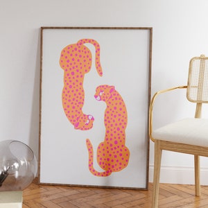 Orange Pink Leopard Print | Girly Preppy Room Decor | Retro Wall Art Print