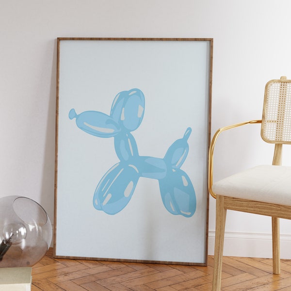 Blue Bubble Dog Trendy Print | Blue Preppy Room Decor | Girly Wall Art Print