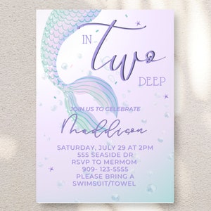 Editable Mermaid Birthday Invitation In Two Deep Birthday Invite Second Birthday Mermaid Theme Party Editable Instant Download