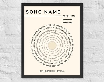 Impresión de letras de vinilo personalizadas / Póster de música personalizado / Regalo de música personalizable / Regalo de aniversario / Regalo de música / Baile de canciones de boda