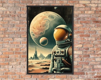 Interestelar / Astronauta vintage / Impresión de póster retro / Póster para lienzo de oficina / Sala de estar / Póster acrílico Arte de pared emprendedor