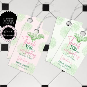 Modèle d'étiquette-cadeau pour la fête des mères Margs & Matrimony Merci d'avoir célébré avec nous | Margarita rose verte dessinée à la main et amusante | MARG1