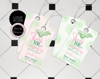 Margs & Matrimony Bridal Shower Thank You for celebrating with us Gift Tag Template | Fun Quirky Hand-Drawn Margarita Pink Green DIY | MARG1