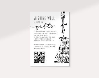 Champagne tower wishing well QR code invitation card | Wedding invitation | Canva template | whimsical scribble art | Hand Drawn invite | C1
