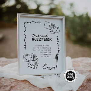 Postcard Guestbook Sign, Editable Canva Wedding Template, Sign Our Guestbook Printable, Reception Table Sign, Hand Drawn Guestbook Idea XTRA