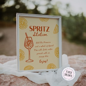 Spritz Station Schild Vorlage | Liebe auf den ersten Spritz Canva Bar Menu, bearbeitbares Cocktail Schild | Brautparty, Italien Mädchen Reise, Hand gezeichnet SPR2