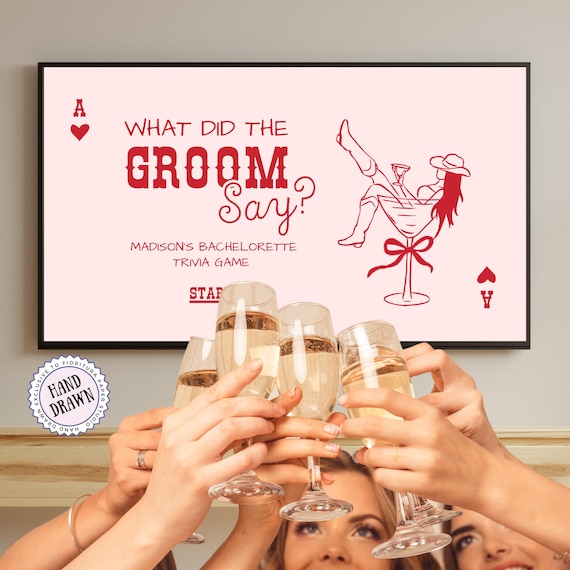 What did the Groom say Bachelorette Party Slideshow | Reckless in Texas Party Trivia Game | Last Rodeo Game | Canva PowerPoint Template COW2