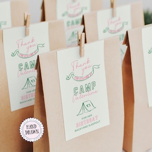 Camping Birthday Favor Tag: S&#39;more Fun, Happy Camper (Editable Template, Digital Download) CAMPB1
