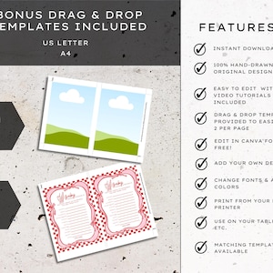 She’s Ready to Pop Baby Shower games suite – 50s Soda Pop-Inspired Canva games Templates. 20 games included. These games are a charming and playful way to entertain guests at a bubbly baby bash. Designed in a retro 1950s soda pop shop style, they feature whimsical hand-drawn details of a bottle of Cola, glass of pop & a dirty soda, with a wavy pink & red border tied with bows on a red & white chequered background. Retro vintage style whimsical fonts are also used. Gender-neutral baby shower