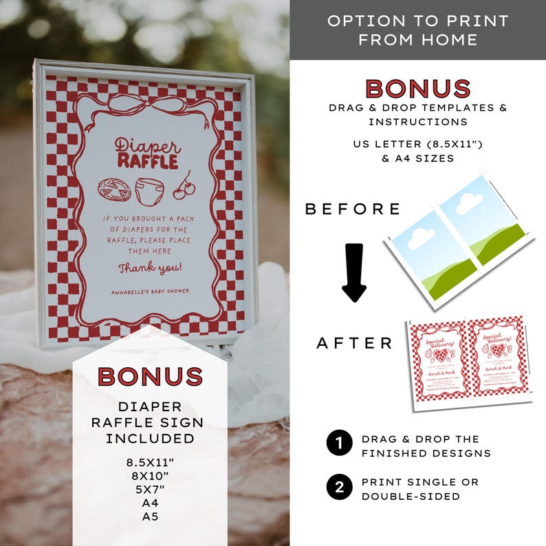Pizza Raffle Box Special Delivery Pizza Baby Shower Invite Suite Templates, Red White ...
