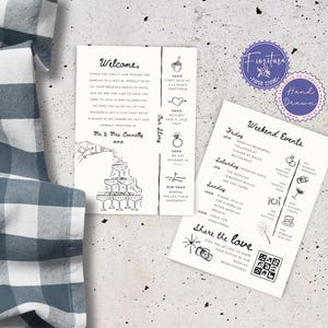 Willkommensbrief mit Reiseplan und TimeLine, 2-seitig handgezeichnete Auftragsvorlage, Liebesgeschichte Infografik, Teilen Sie die Liebe Foto QR CAS1