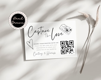 Capture the Love Wedding QR Code Card Template | Hand drawn fun whimsical scribble art illustration Edit in Canva Guest Photo sharing | XTRA