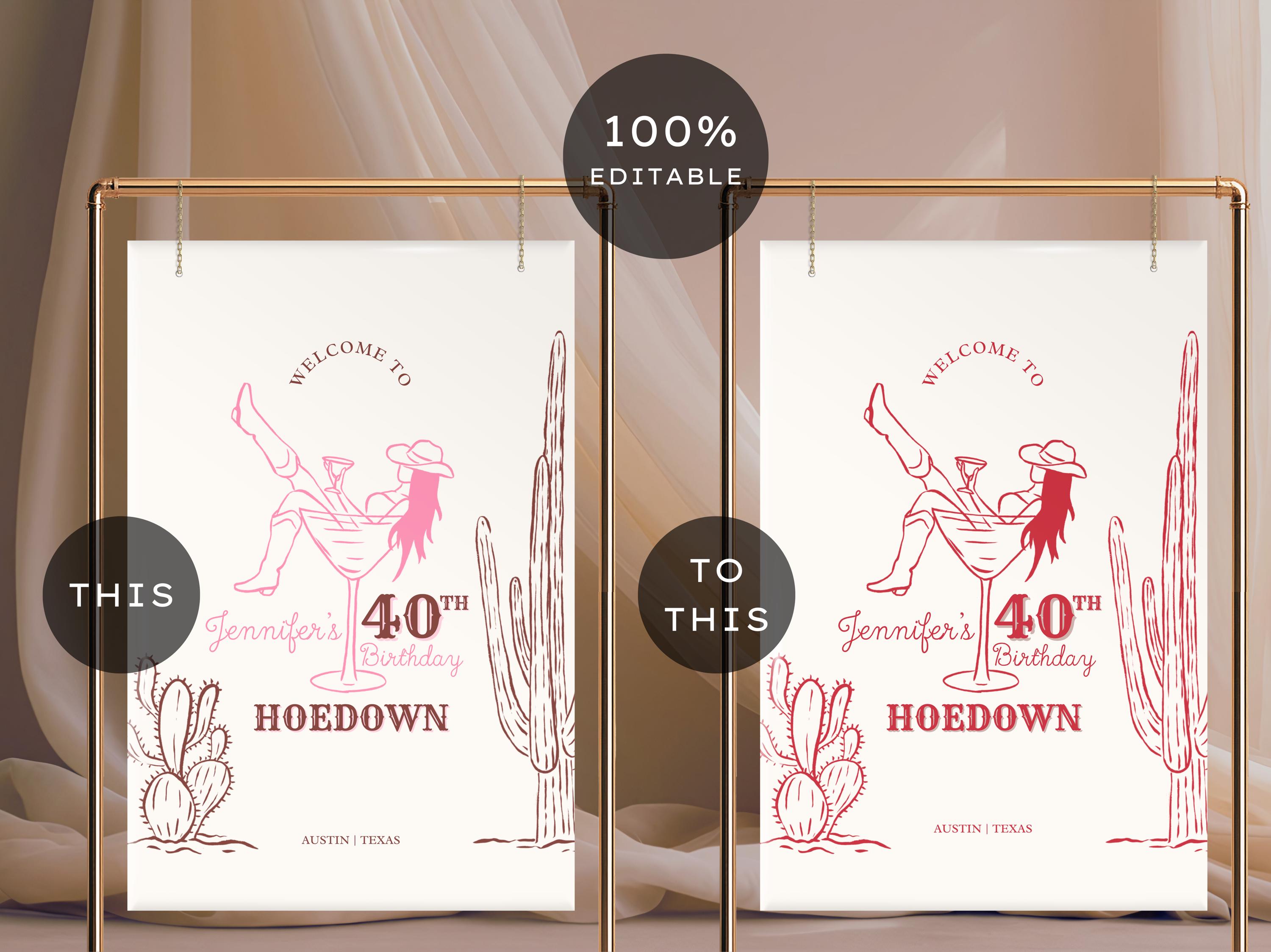 40th Birthday Hoedown Welcome Sign for Party | Editable Template ...