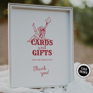 Plantilla de letrero para tarjetas y regalos de graduación de estilo country western, decoración para fiesta vaquera de graduación, divertida descarga digital editable en rojo dibujada a mano COWB3