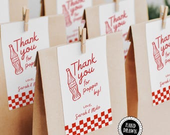 Ready to Pop Baby Shower Thank You Tag, Editable Canva Template, Retro 50s Soda Party, Favor Bag Labels, Guest Gift Printable Card, POP1