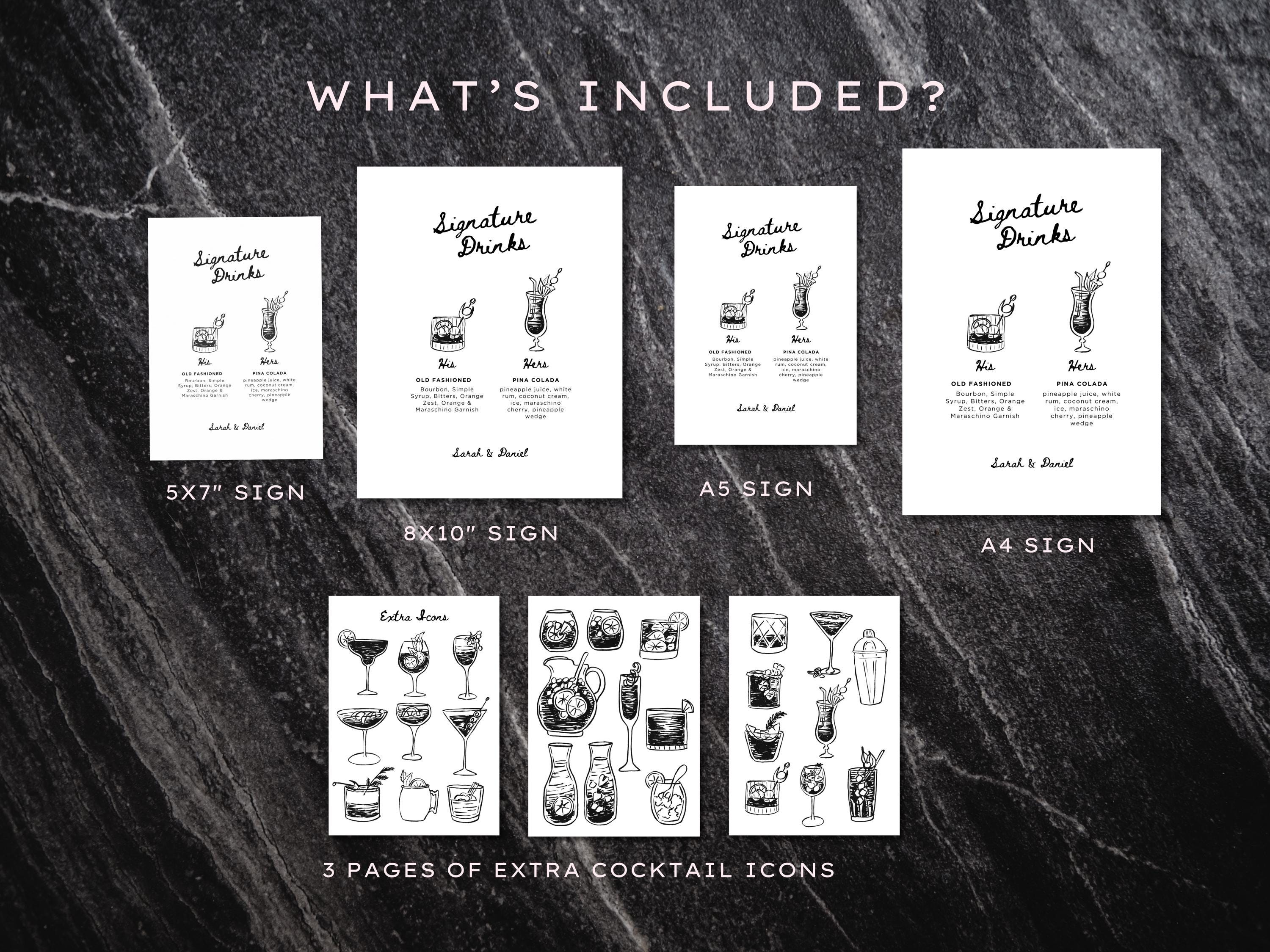 Signature Drink Menu Sign Template, Hand-drawn Customisable Scribble ...