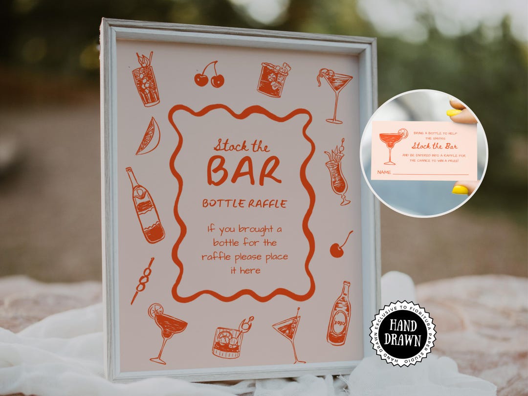 Stock the Bar Couples Bridal Shower Raffle Sign & Ticket Template ...