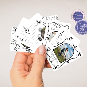 Karty do gry Ślubna Księga Gości Szablon do Wydruku, Unikalne Fantazyjne Rysowane Ręcznie Ilustracje, Szczęśliwa Miłość Zabawa Vegas Pamiątka, LUC1