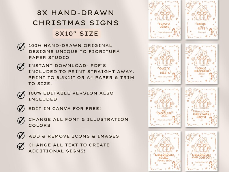 Editable & PDF Hand-drawn Gingerbread House Christmas Party Signs ...
