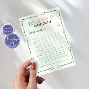 Camp Bachelorette-advies voor het pasgetrouwde stel Spelsjabloon, bewerkbaar canvas, grillige handgetekende roze groene kippen Last Trail Before Veil, CAMP1
