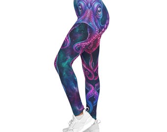 Lift High Butt Waisted Octopus Leggings Women | Galaxy Yoga Pants Psychedelic Workout Leggings | Gym Running Compression Festival Activewear