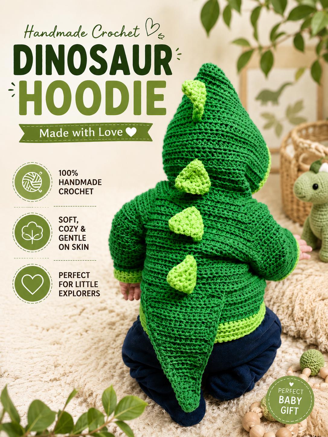 30 Crochet Patterns for Babies and Kids That Are Too Cute to Miss 13 Dinosaur Cardigan Hoodie Pattern