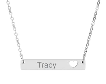 Cutout Heart Engraved Bar Necklace | Personalized Name Bar Necklace