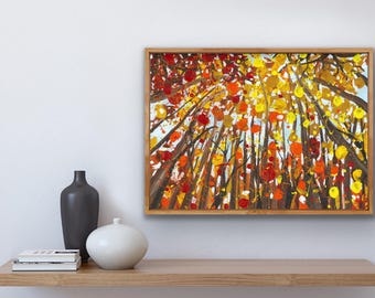 Abstract fall forest art print of original acrylic painting by Canadian artist Hailey Stirling