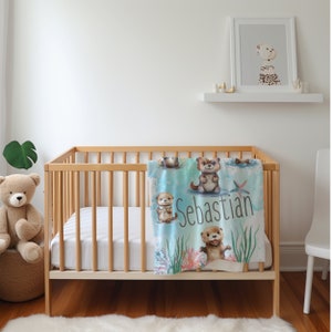 Otter Gifts for Babies, Custom Nursery Name Blanket, Personalized Otter Blanket for Baby, Otter Baby Blanket, Otter Gift