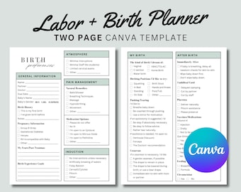 Birth Plan Template Editable, Birth Preferences, Printable Birth Plan, Visual Birth Plan, Labor and Delivery Planner, Editable Birth Plan
